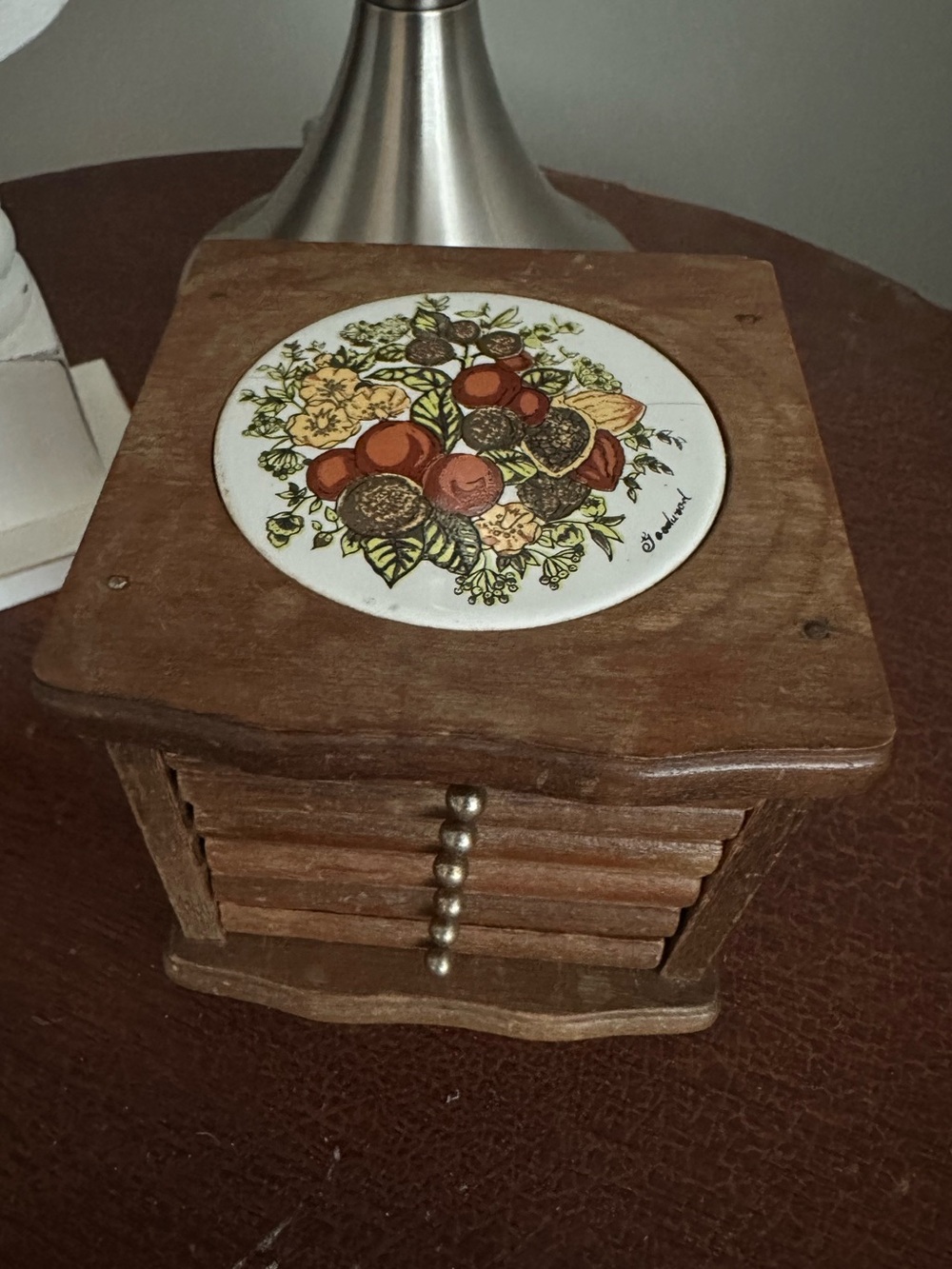 Vintage Wooden Coaster set with Fruit Tile Top